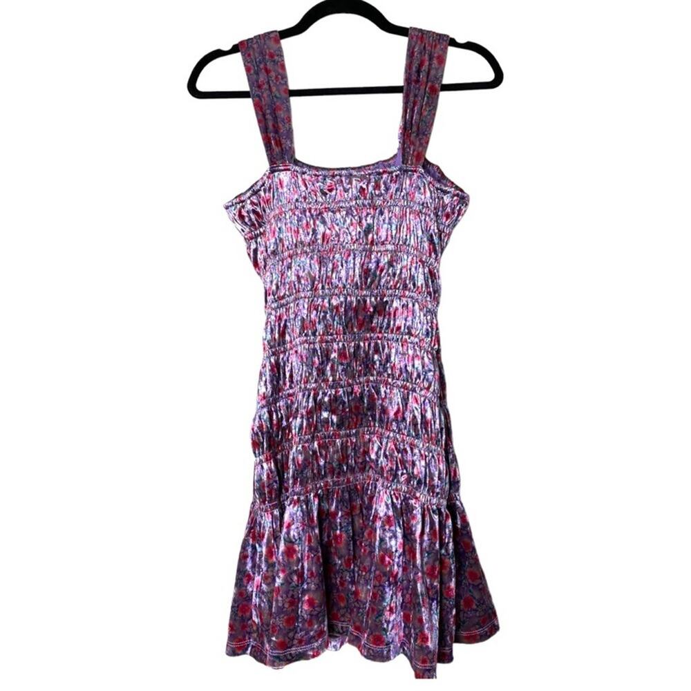 NWT ENGLISH FACTORY DRESS S PURPLE COQUETTE VELVET PURPLE DITSY FLORAL STRETCHY - Picture 4 of 10